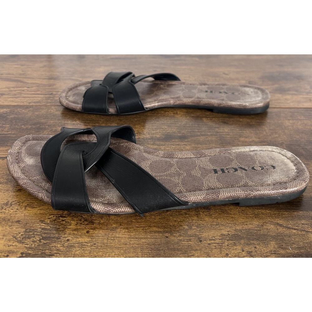 Coach Essie Sandals In Black. Logo Leather Sandals Summer Classic Coastal Size 8 - Picture 6 of 8
